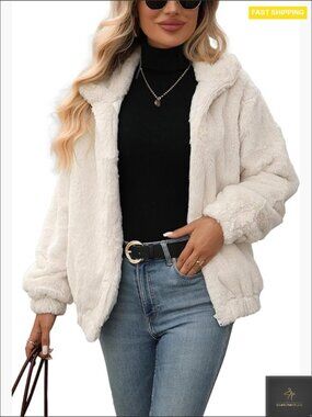 Faux Fur Cropped Coat Zip Sherpa Jacket Casual Chic Fall Winter